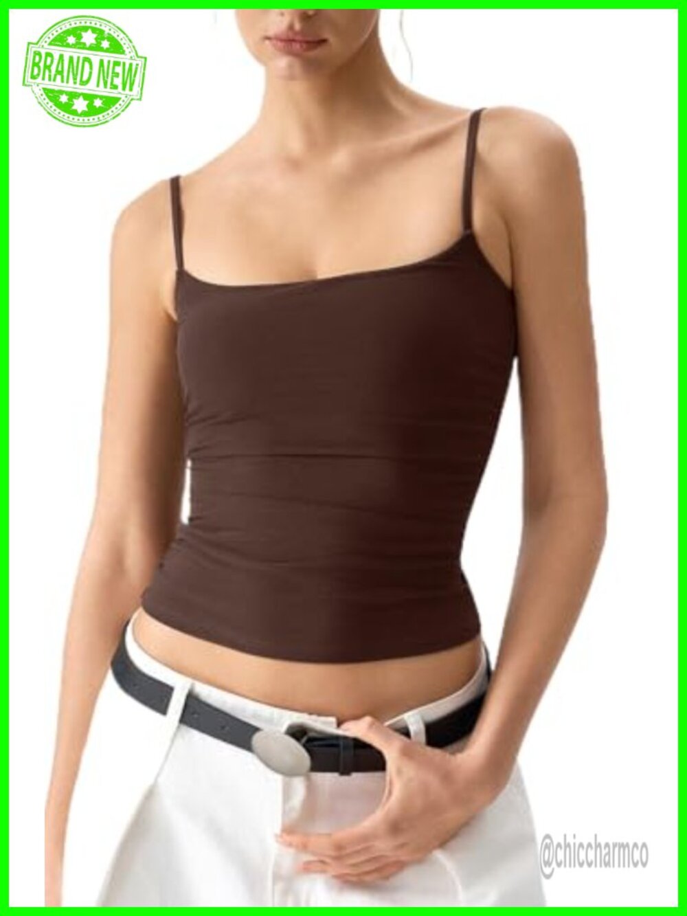 QINSEN Women's Mesh Camisole Tank Top Double Lined Spaghetti Strap Sleeveless